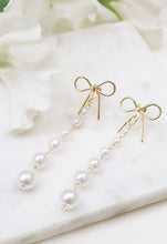 Load image into Gallery viewer, Pearl Beads Drop Bow Earrings
