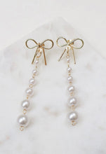 Load image into Gallery viewer, Pearl Beads Drop Bow Earrings
