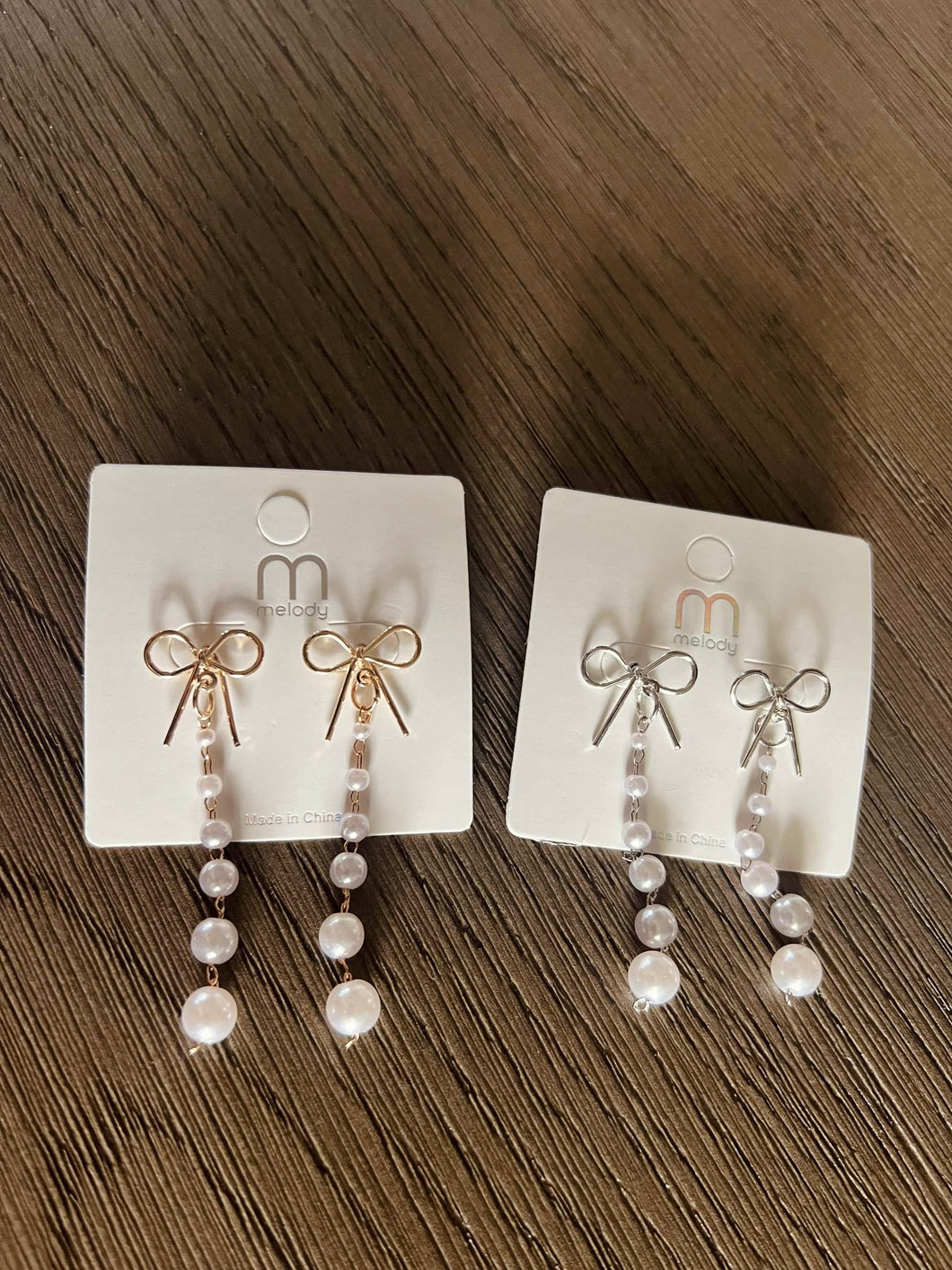 Pearl Beads Drop Bow Earrings